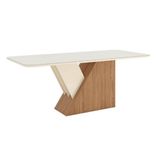 Mesa Sala De Jantar Epic 2000mm Canto Arredond Com Vidro Nature-off White - Henn