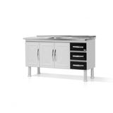 Gabinete Armario De Cozinha Aço 1.50 Desmontado Sem A Pia 3 Gavetas - Marroart Branco Cor:preto