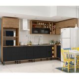 Cozinha Modulada Completa De Canto Mdf 9 Peças Lombardia Com Porta De Vidro - Cor Freijó Nero