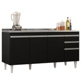 Balcão Gabinete Com Pia Inox 160cm Arkansas Preto - Lumil