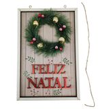 Quadro Decorativo Natalino Guirlanda Feliz Natal Porta Parede Com Bolinhas Decoraçao Advento Loja