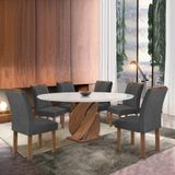 Conjunto Mesa Luna 120cm Com 6 Cadeiras Arizona Tampo Redondo Plus Com Vidro Chocolate/off White/cinza