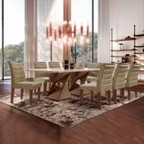 Conjunto Sala De Jantar Genova Tampo Vidro/mdf Com 8 Cadeiras Genova Smart Plus Cel Móveis Chocolate/off White/marrom Claro