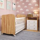 Quarto De Bebê Com Cômoda 3 Gavetas E Berço Americano 100% Mdf Teka Espresso Móveis Branco Brilho/amêndoa