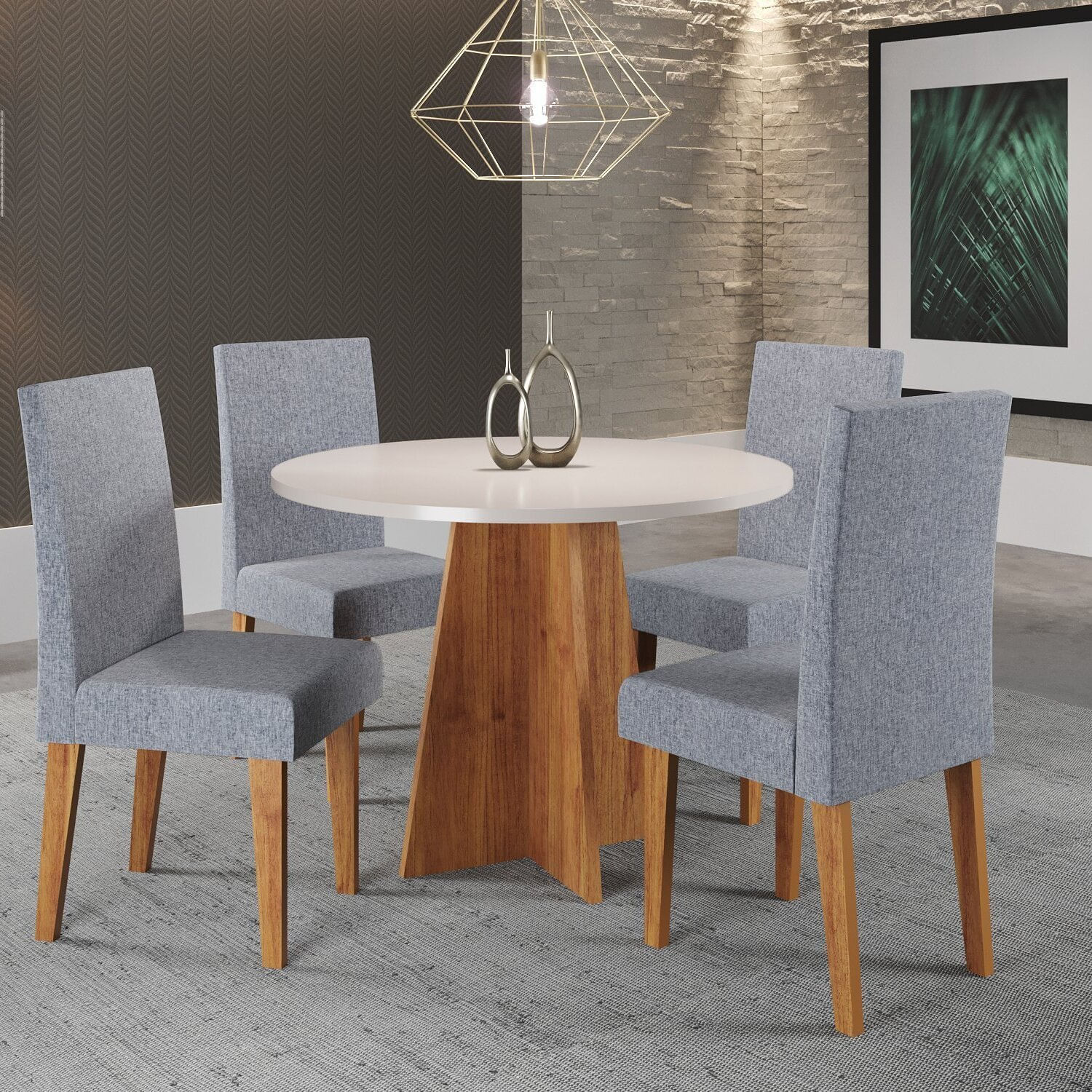 Mesa De Jantar Redonda Spirit 90x90cm Com 4 Cadeiras Venus Mel/blonde/inox