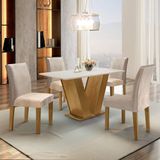 Conjunto Sala de Jantar Mesa Tampo MDF 4 Cadeiras Espanha Yescasa Ypê/Suede Bege