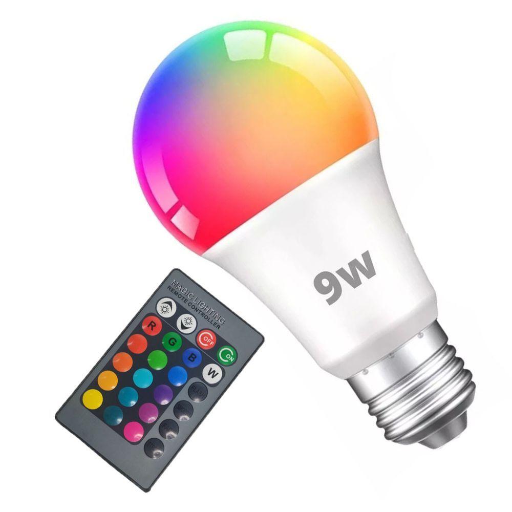 Lampada Led Bulbo 16 Cores Rgb 9w Colorida Controle Remoto Luzes E27 Luminaria Abajur Casa