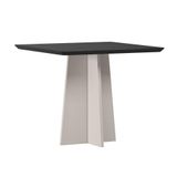 Mesa De Jantar Para 4 Lugares 90cm Tampo Quadrado Com Vidro Anitta Off White Preto