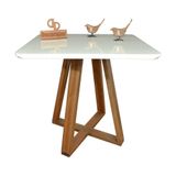 Mesa De Jantar Quadrada Tampo Laqueado E Vidro 100cm - Base X Branca