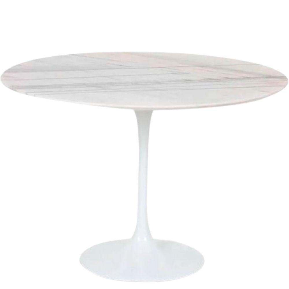 Mesa De Jantar Tulipa Saarinen Redonda 120 Cm Mármore Branco Extra Cor Branco