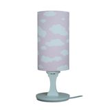 Abajur De Mesa Base Branca E Cúpula Tecido Nuvens Rosa E Branco 30cm Bivolt