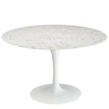 Mesa De Jantar Tulipa Saarinen Redonda 140 Cm Mármore Carrara Base Branca