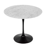 Mesa De Jantar Tulipa Saarinen Redonda 140 Cm Mármore Carrara Base Branca