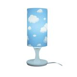 Abajur De Mesa Base Branca E Cúpula Tecido Nuvens Azul E Branco 30cm Bivolt