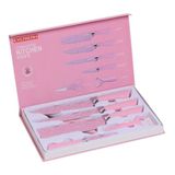 Kit Facas De Churrasco Antiaderente Rosa 6 Peças