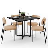 Mesa De Jantar Rivera Preto 90cm Com 04 Cadeiras Industrial Melina F01 Bouclê Mostarda - Lyam