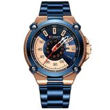 Relógio De Pulso De Quartzo Masculino Pulseira De Aço Inoxidável Azul