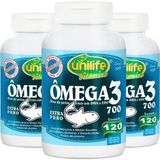 Kit 3 Ômega 3 Óleo De Peixe 700mg Unilife 120 Cápsulas