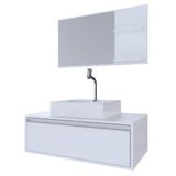 Conjunto Gabinete Banheiro Real 80 Branco C/cuba + Espelheira C/espelho + Torneira E Válvula