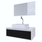 Conjunto Gabinete Banheiro Real 80 Fresno Negro C/cuba + Espelheira C/espelho + Torneira E Válvula