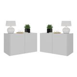 Kit 2 Mesas De Cabeceira Suspensas 2 Portas Multimóveis Mp4137 Branco Branco