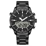 Relógio Masculino De Quartzo Digital Display Duplo Pulseira Em Aço Inoxidavel Impermeável Preto