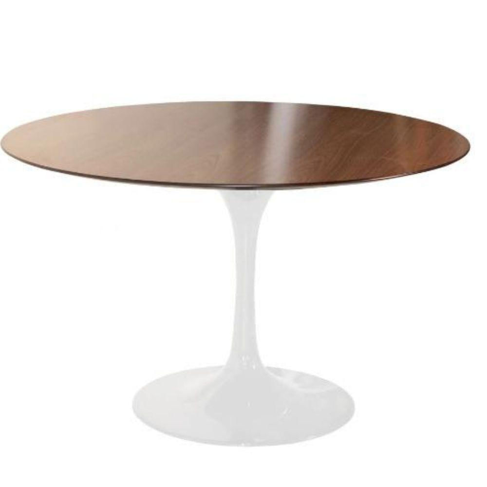 Mesa De Jantar Tulipa Saarinen Redonda 120 Cm Tampo Imbuia Base Branca