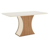 Mesa Sala De Jantar Luíza 1600mm Canto Arredond Com Vidro Nature-off White - Henn