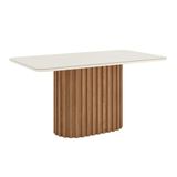 Mesa Sala De Jantar Solana 1600mm Canto Arredon Com Vidro Nature-off White - Henn