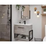Balcão P- Banheiro Suspenso Metalo-ipanema 1pta Basculante +espelheira Orii +bancada Pia 60cm Cor Cimento - Mgm