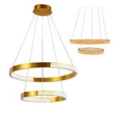 Luminaria Pendente Lustre 2 Aneis Cristal Arco Dourado Led 52w Sala De Jantar Restaurante Ambiente C