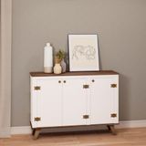 Balcão Aparador Multiuso Buffet Belfast 80x112,5x36cm Em Mdp Estilare Móveis Branco Com Madeirado