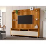 Estante Home Ripado Para Tv Até 65&#39;&#39; -3 Gavetas E Nicho Com Leds -carmolar Naturale-off-white