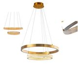 Luminaria Pendente Lustre Arco 2 Aneis Dourado Cristal Led 52w Moderno Sala De Estar Casa Recepçao