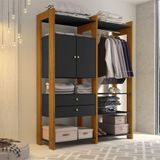 Guarda Roupa Closet Modulado Toronto Preto/carvalho - Luapa - Cor: Preto