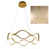 Lustre Luminaria Pendente Ondas Infinito 3 Em 1 Dourado Led 52w Arco Aneis Sala Quarto Recepçao