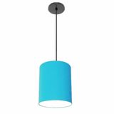 Luminária Pendente Md-4102 Cúpula Em Tecido Azul-turquesa Cor Da Canopla Canola Preta E Fio Preto