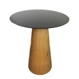 Mesa De Apoio Cone Base Laminada Em Madeira Natural - Tampo Laqueado 70 Cm Altura 70 Cm Cor Preto