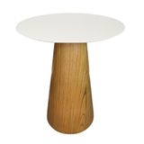 Mesa De Apoio Cone Base Laminada Em Madeira Natural - Tampo Off White 60 Cm Altura 70 Cm Cor Marrom