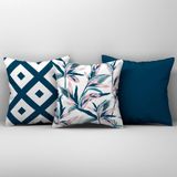 Kit Trio De Almofadas Cheias Estampadas Em Veludo Suede 45cm X 45cm Enchimento Em Refil Silicone - Decoração Para Sala Cor Azul