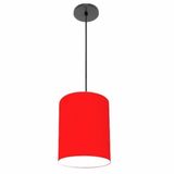 Luminária Pendente Md-4102 Cúpula Em Tecido Cor Vermelho Cor Da Canopla Canola Preta E Fio Preto