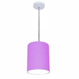 Luminária Pendente Md-4102 Cúpula Em Tecido Cor Lilás Cor Da Canopla Branca E Fio Transparente