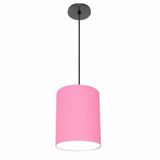 Luminária Pendente Md-4102 Cúpula Em Tecido Cor Rosa-tela Cor Da Canopla Canola Preta E Fio Preto