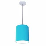 Luminária Pendente Md-4102 Cúpula Em Tecido Azul-turquesa Cor Da Canopla Branca E Fio Transparente