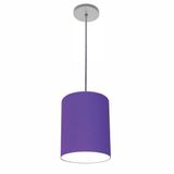 Luminária Pendente Md-4102 Cúpula Em Tecido Cor Roxo Cor Da Canopla Cinza E Fio Transparente