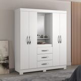 Guarda-roupa Casal Com Espelho 4 Portas 3 Gavetas Branco