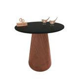 Mesa De Canto Com Vidro 50cm E Base Cone Envernizada Preta 60cm