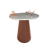 Mesa De Canto Com Vidro 60cm E Base Cone Envernizada Off White 60cm