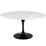 Mesa De Jantar Saarinen Oval 120x80 Cm Mármore Branco Extra Base Preta
