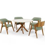 Mesa De Jantar Redonda Cora 120cm Off White M04 Com 04 Cadeiras Living Suran Bouclê Oliva - Lyam